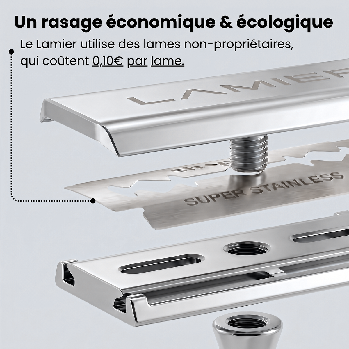Détail du rasoir Lamier argenté